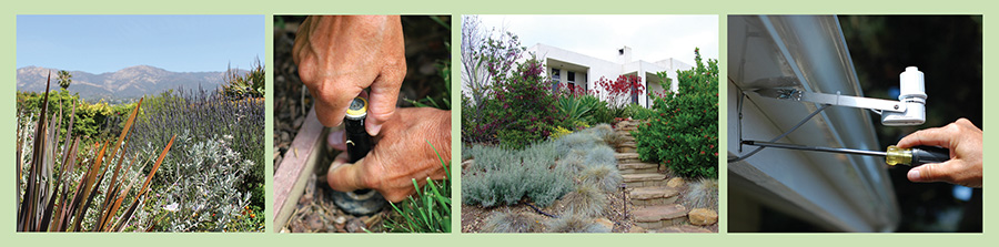 Smart Landscape Rebate Program photos of landscaping, sprinkler and irrigation system installation.